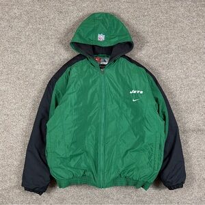 Vintage NY Jets NFL Nike Full Zip Hooded Bomber Puffer Football Jacket Men’s L